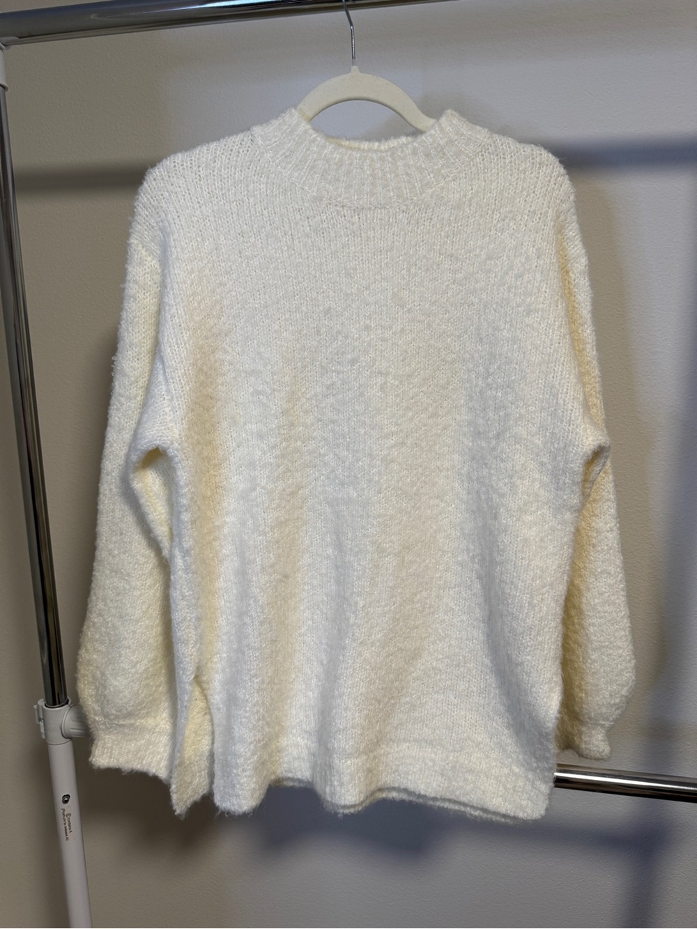 AEMI + CO Ivory Textured Knit Mock Neck Long Sleeve Pullover Sweater S